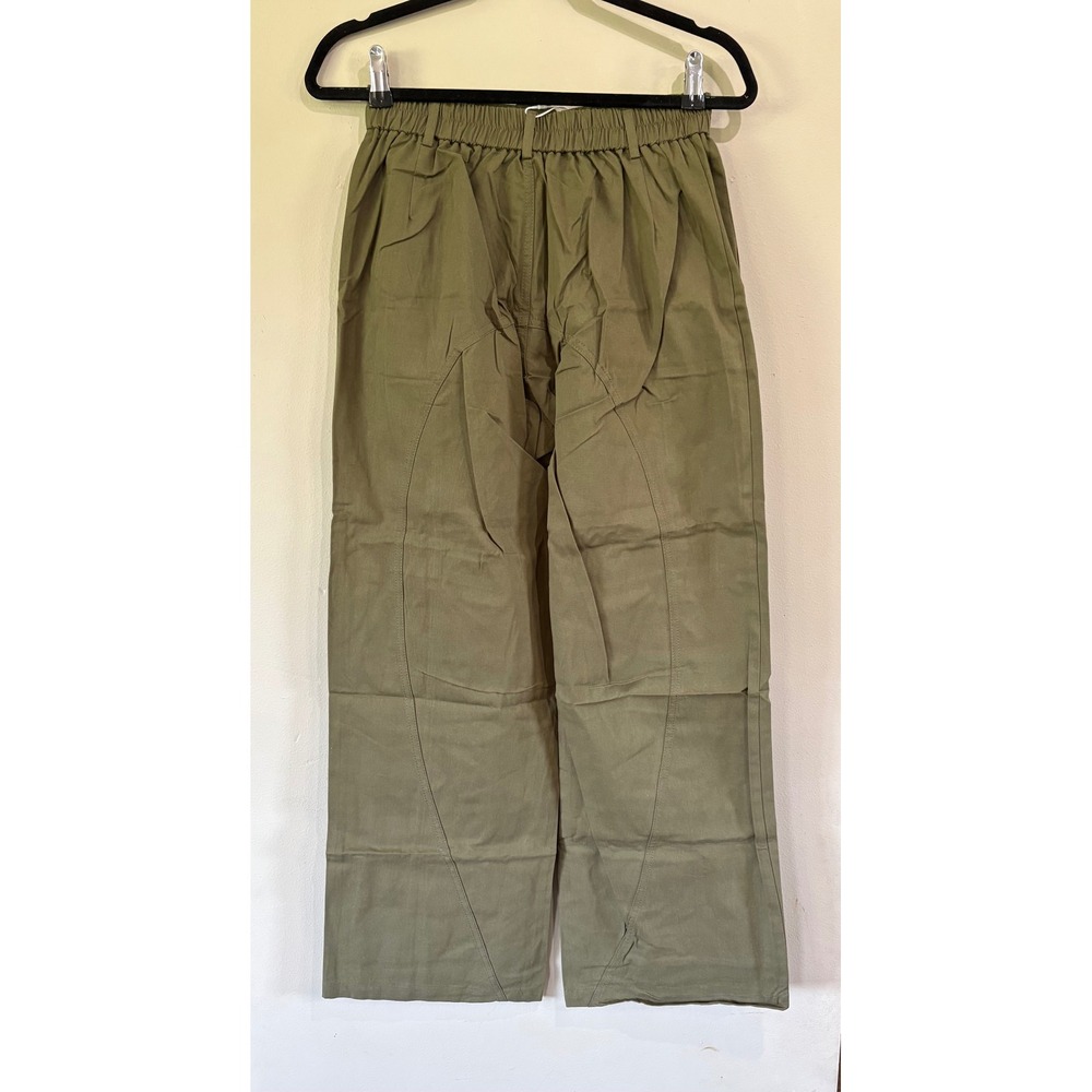 Qinsen Women's Small Olive Green High‎ Waist Wide Leg Cargo Pants Elastic NWT - Picture 3 of 10